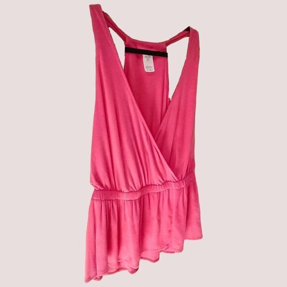 FREE PEOPLE CORAL/RED JERSEY PEPLUM TANK TOP SIZE M - Picture 3 of 13